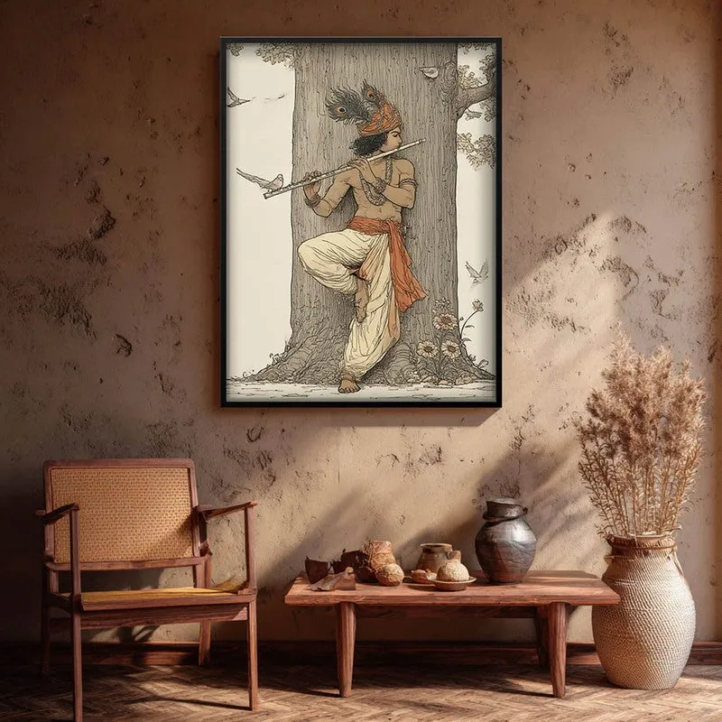 Lord Krishna Playing Fluit Archival Paper Wall Art media 1