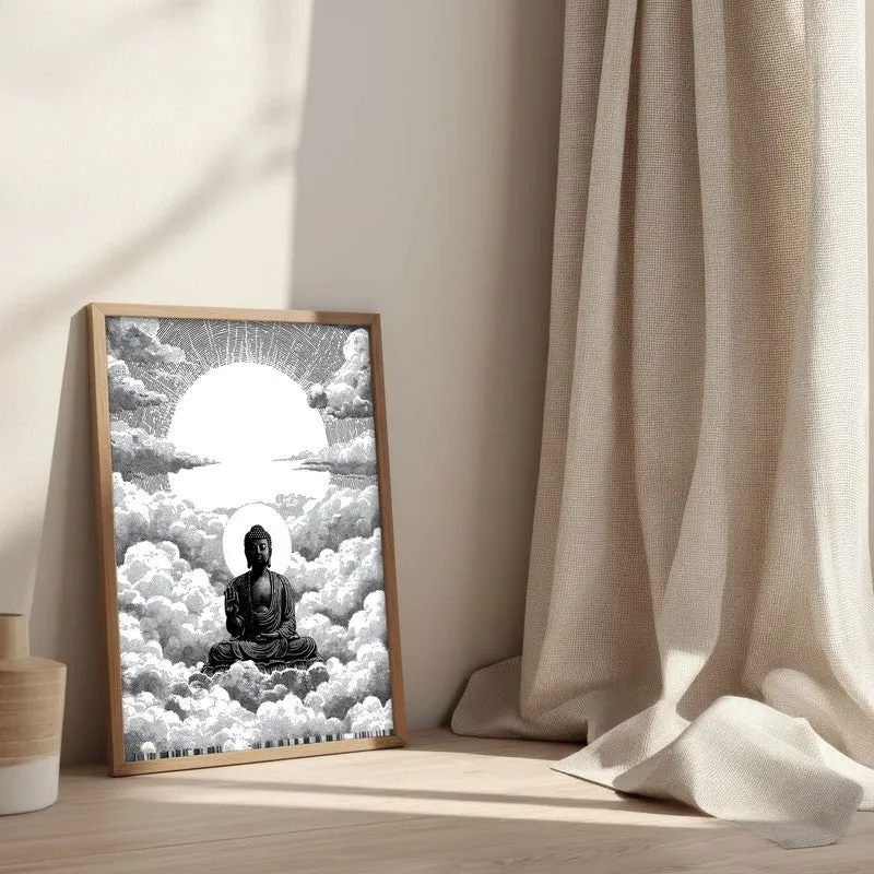 Buddha In Clouded Serenity V Wall Painting With Brown Frame media 3