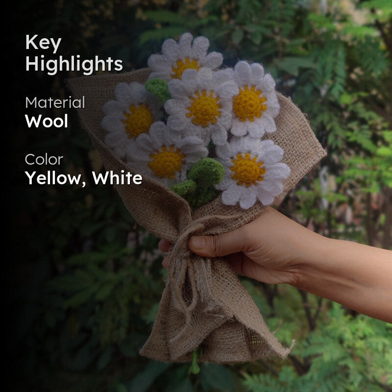 Crochet Handmade Sunflower Bouquet (White,Yellow) - Set Of Six media 2