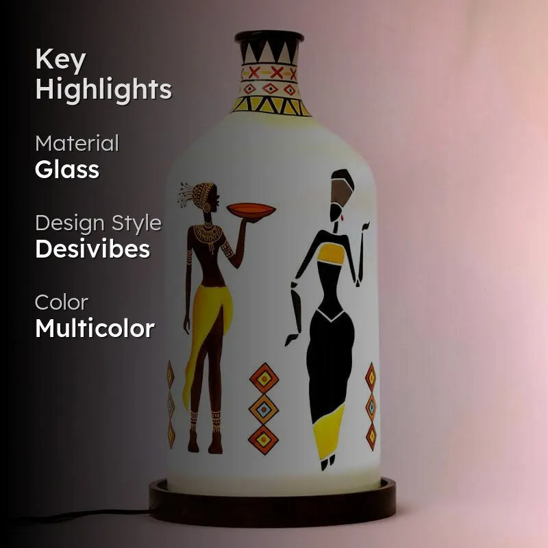 Tribal Art Hand Painted Glass Table Lamp - Multicolor media 2