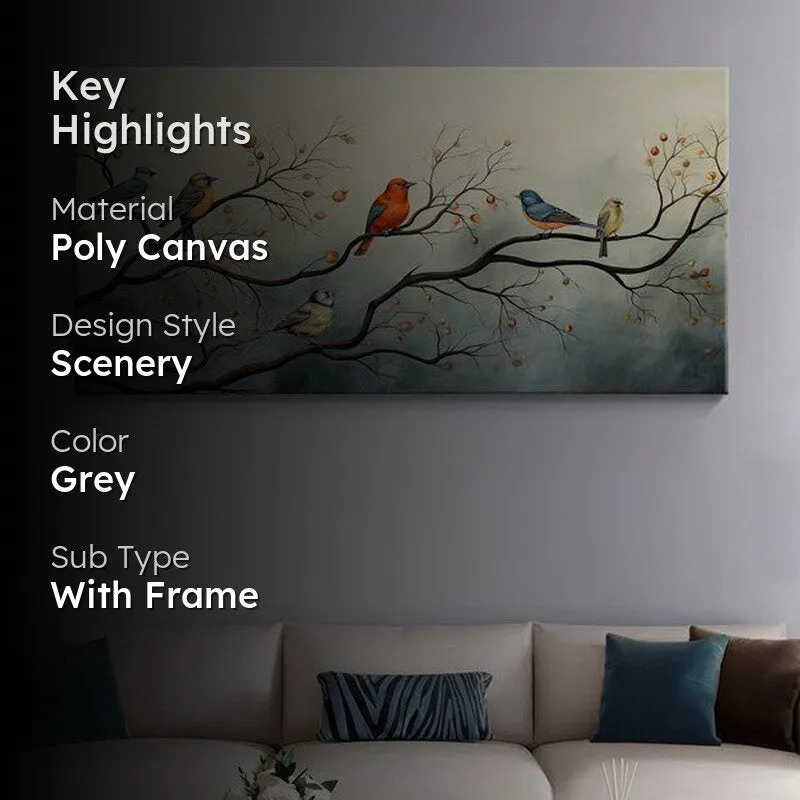 Perching Birds On Branch Poly Canvas Wall Painting media 2