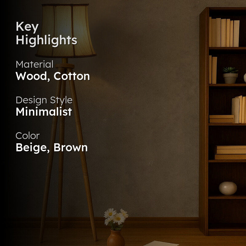 Cotin Curve Wooden Tripod Floor Lamp - Beige media 2