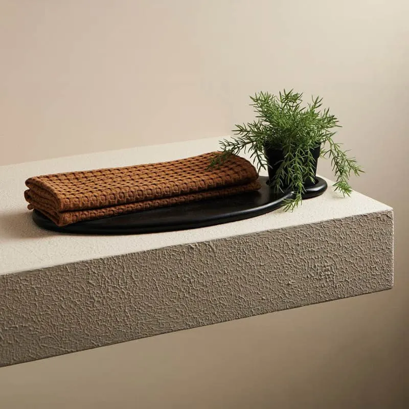 Beehive Bamboo Textured Waffle Hand Towel (Brown) - Set Of Two media 1