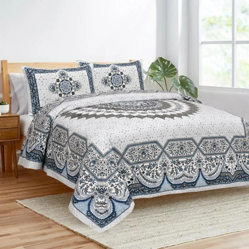 Sudrisha Ethnic Cotton Bedsheet (Blue) - 160 TC media 1