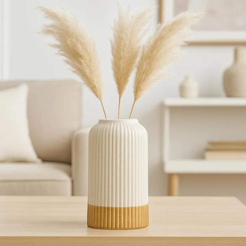 Ivory Ribbed Ceramic Vase media 5