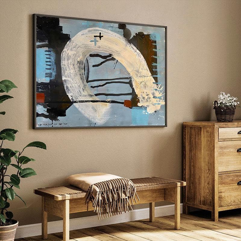 Fresh Start Abstract Canvas Painting - Blue - Black Frame