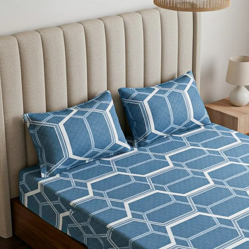 Hivescape Geometric Cotton Bedsheet (Blue) - 200 TC media 3