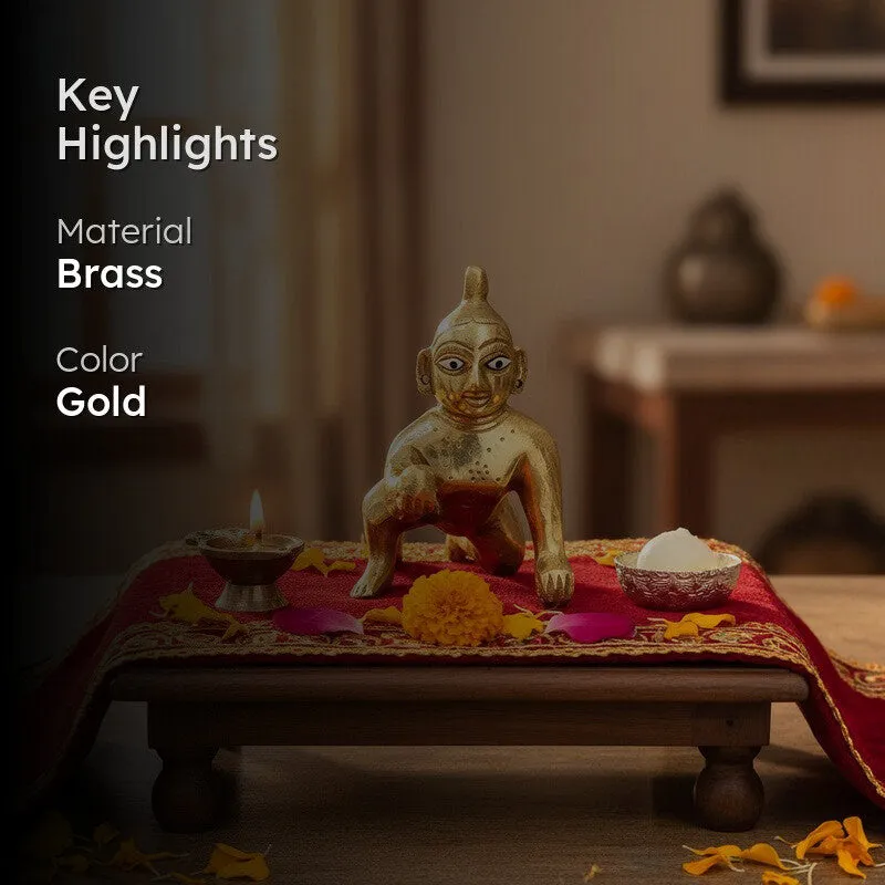 Ladu Gopal Brass Showpiece - Gold media 2