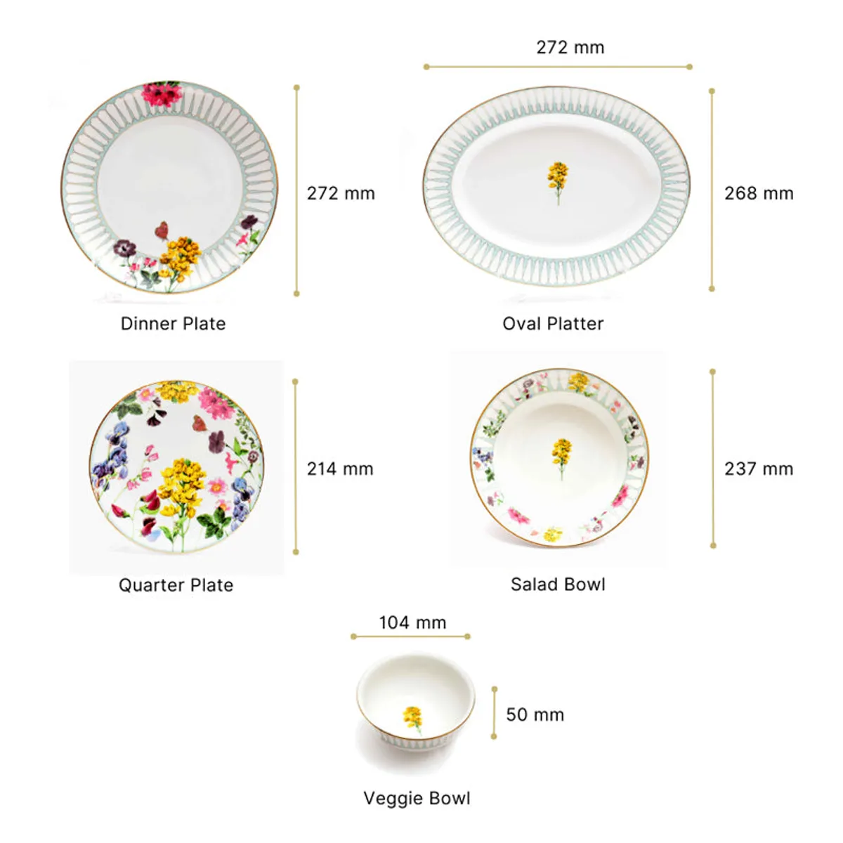 Basant 24k Gold Brushed Porcelain Dinner Set - 21 Piece Set - 17