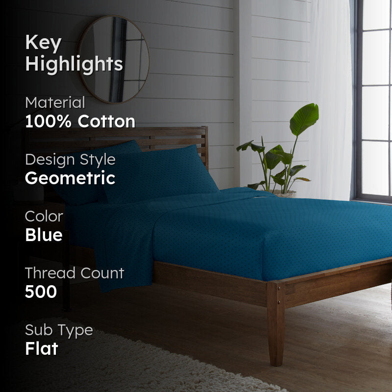 Swiss Dot Cotton Bedsheet (Azure Blue) - 500 TC media 2