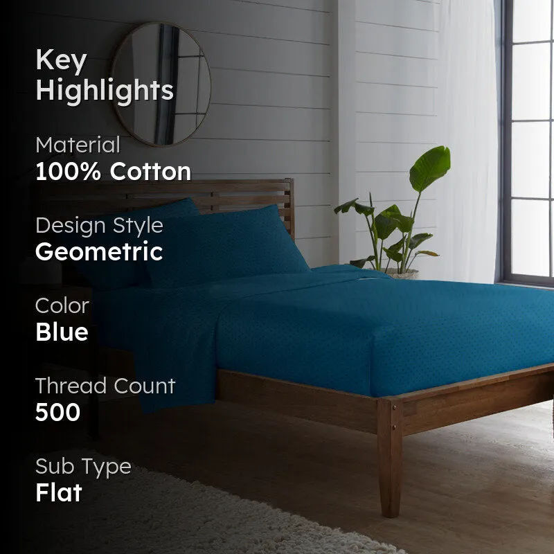 Swiss Dot Cotton Bedsheet (Azure Blue) - 500 TC media 2