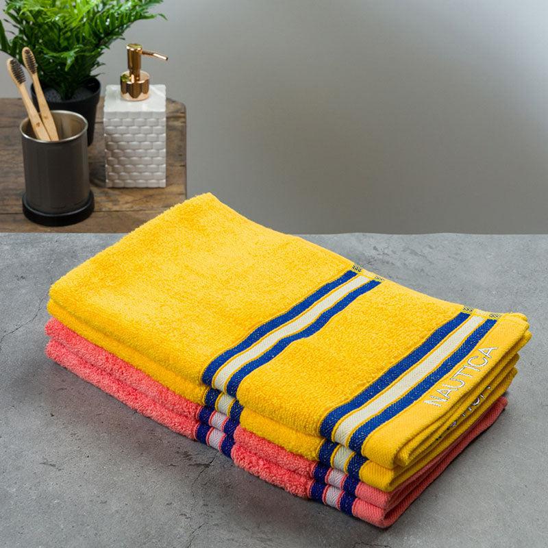 Nautica Dove Dual Down Cotton Hand Towel (Yellow & Coral) - Set Of Four media 4