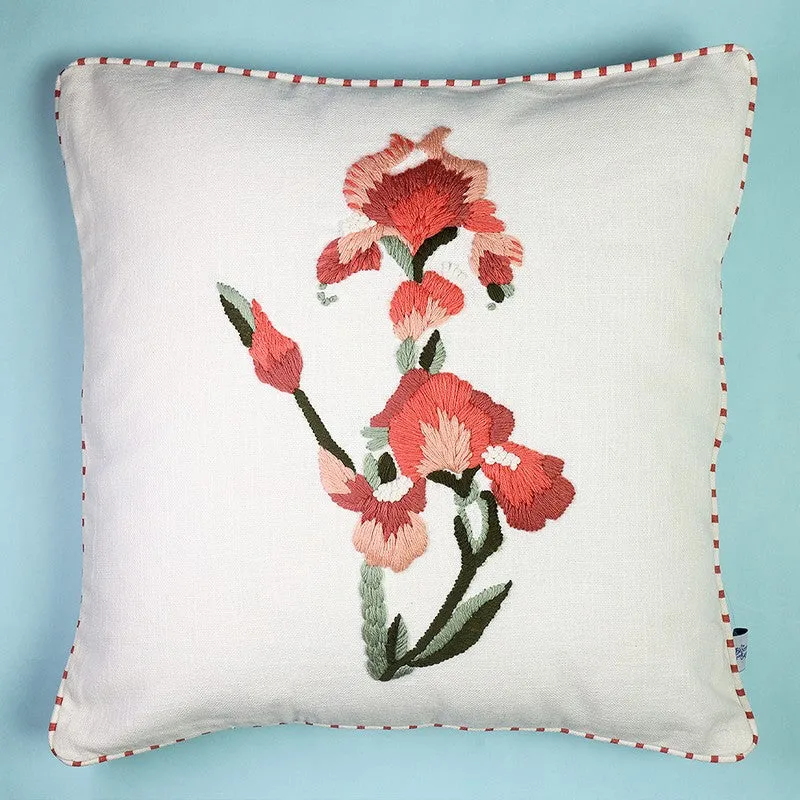 Crimson Lily Embroidered Cotton Cushion Cover media 3