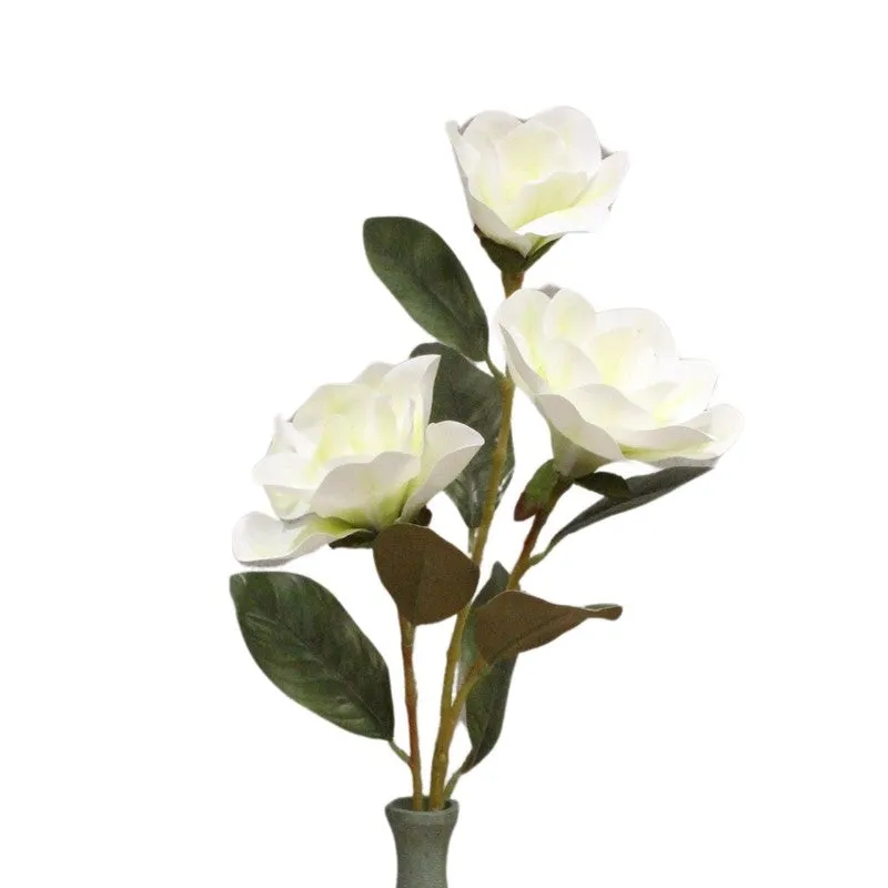 Artificial Magnolia Flower Stick Full Bloom Beauty - White media 5