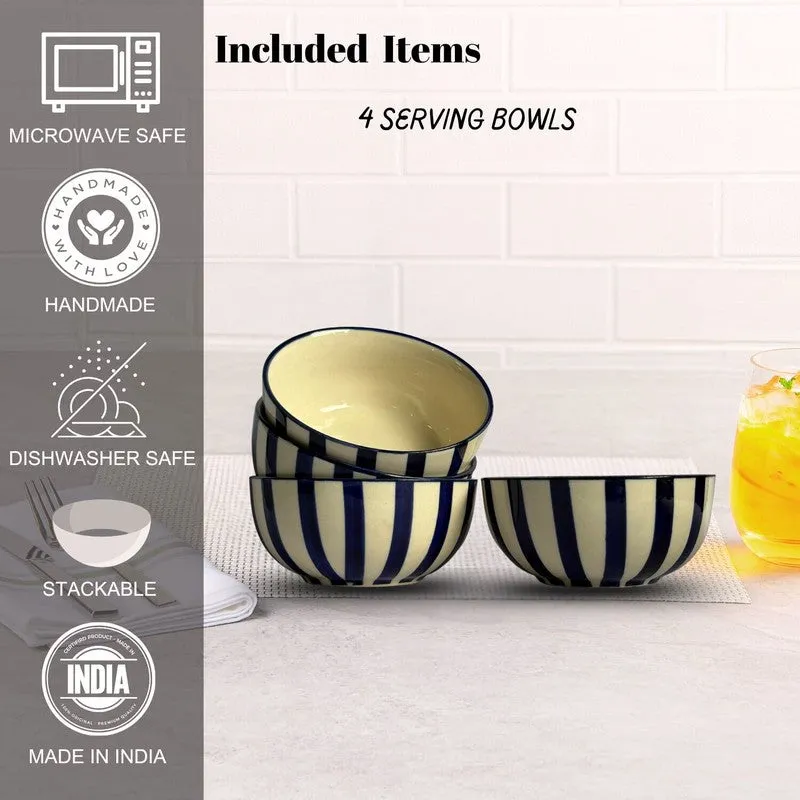 Crafted Ceramic Snack Bowls (Blue,White, 200 mL Each) - Set Of Four media 5