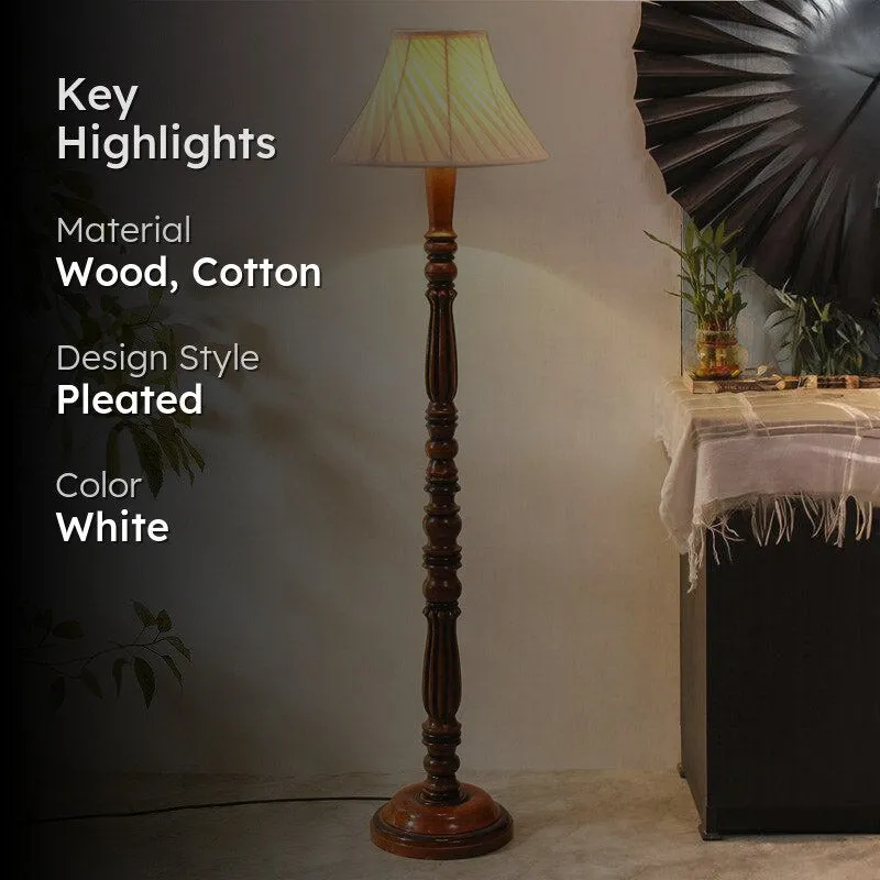 Masiya Vintage Wooden Floor Lamp With Pleated Shade - Off-White media 2