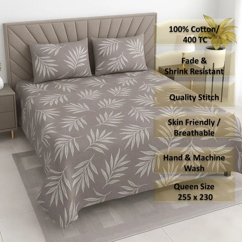 Leaf Mist Cotton Bedsheets (Beige) - 400 TC media 8