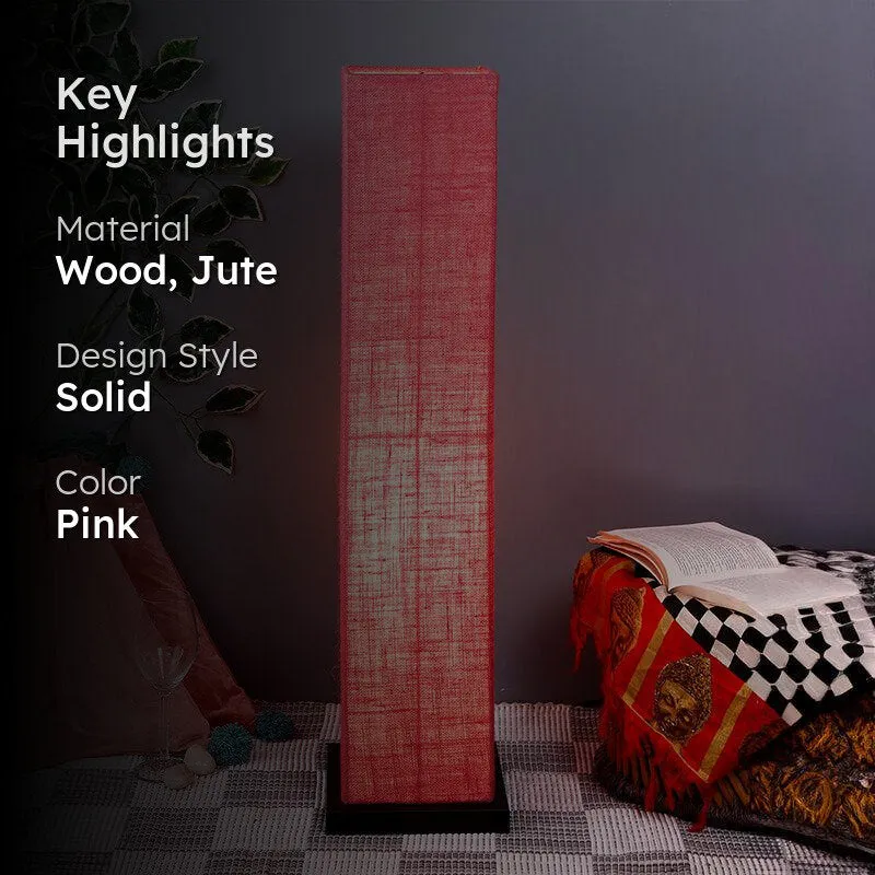 Abita Wooden Tower Floor Lamp With Jute Shade - Pink media 2