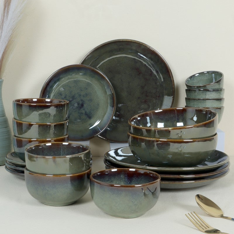 Ceramic Dinner Set (Olive Green) - Twenty Six Piece Set