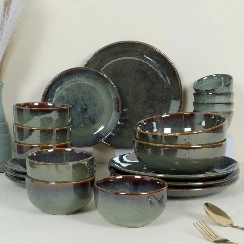 Ceramic Dinner Set (Olive Green) - Twenty Six Piece Set media 1