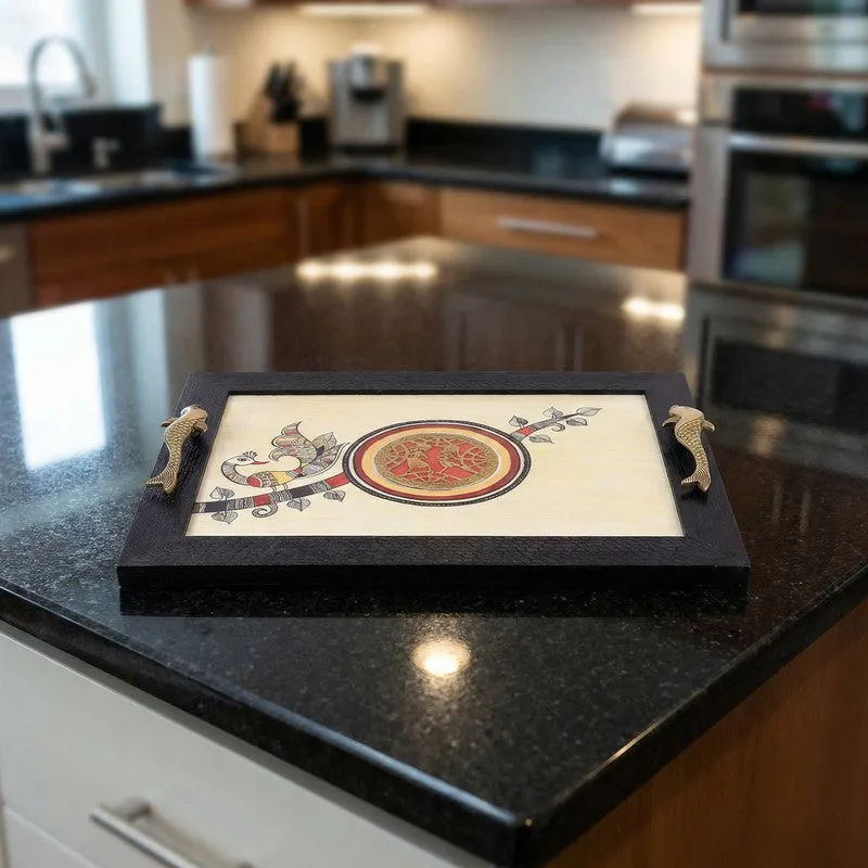 Saarang Wood & Metal Serving Tray media 1