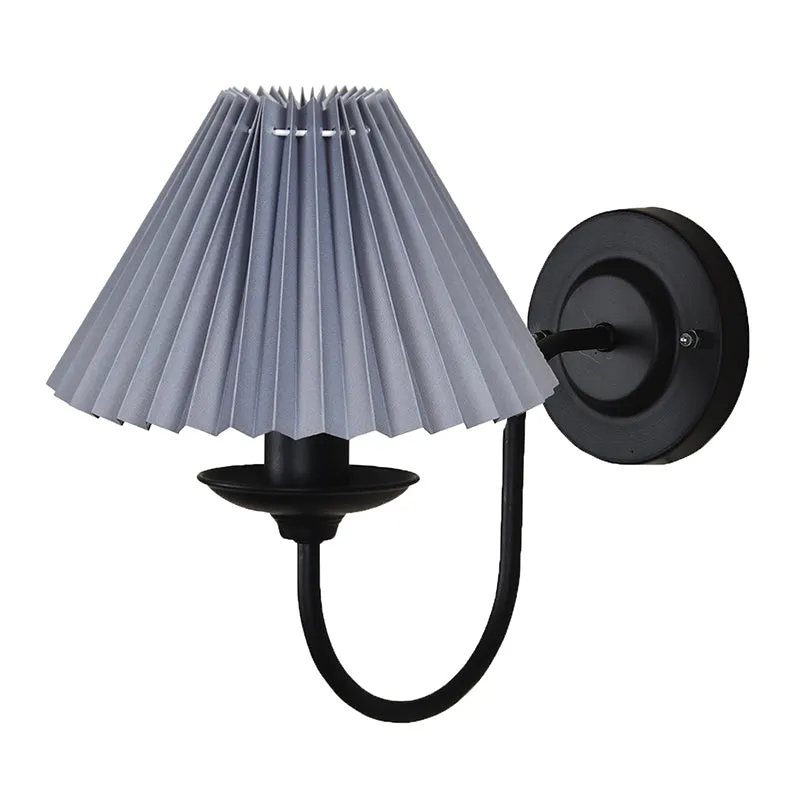 French Pleat Fabric & Metal Wall Lamp - Grey & Black media 3