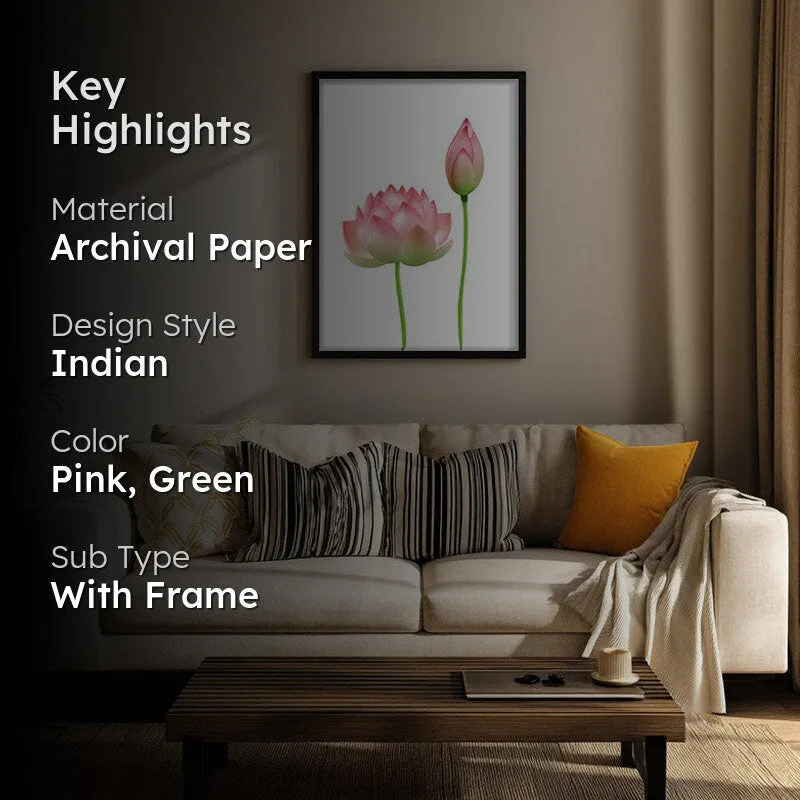 Faded Lotus Archival Paper Wall Art With Frame media 2