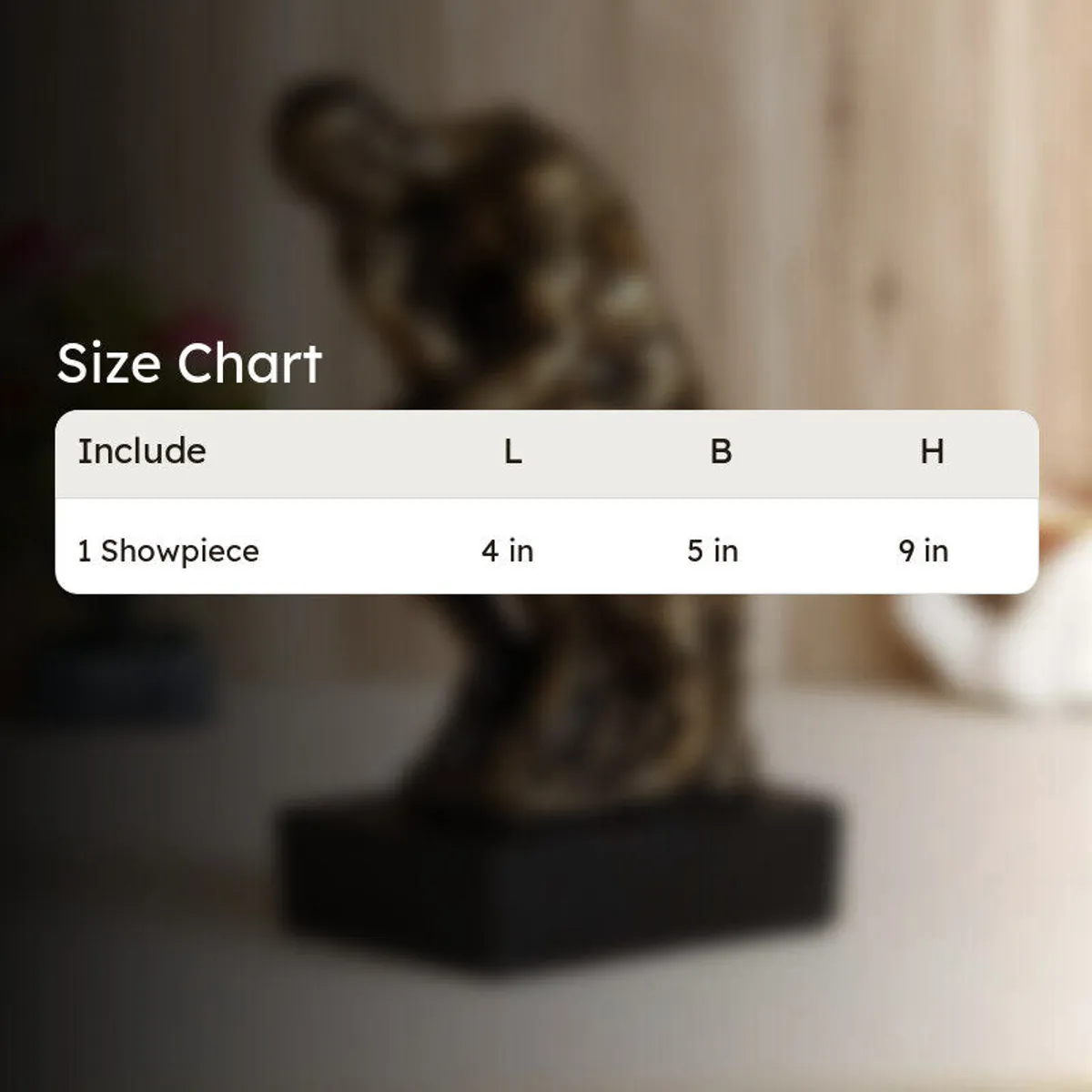 Blurred product background with a size chart graphic