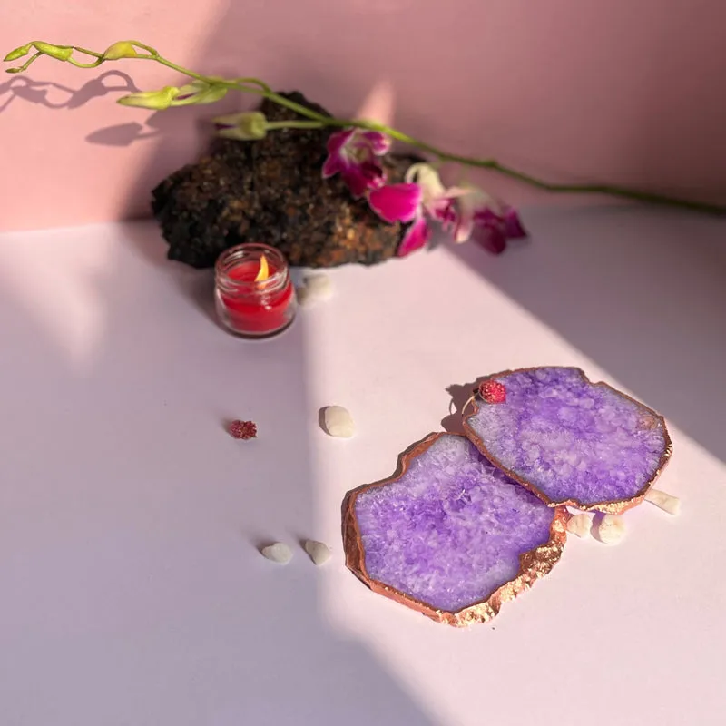 Suzzaine Handcrafted Crystal Agate Coaster (Purple) - Set Of Two media 1