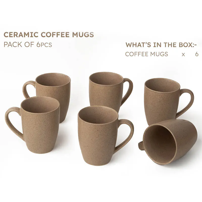 Sip & Style Ceramic Coffee Mug (Bamboo Brown/300 mL Each) - Set Of Six media 4