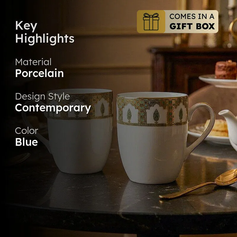 Gilded Chinar Coupe 24k Gold Brushed Porcelain Coffee Mug (280 mL Each) - Set Of Two media 2