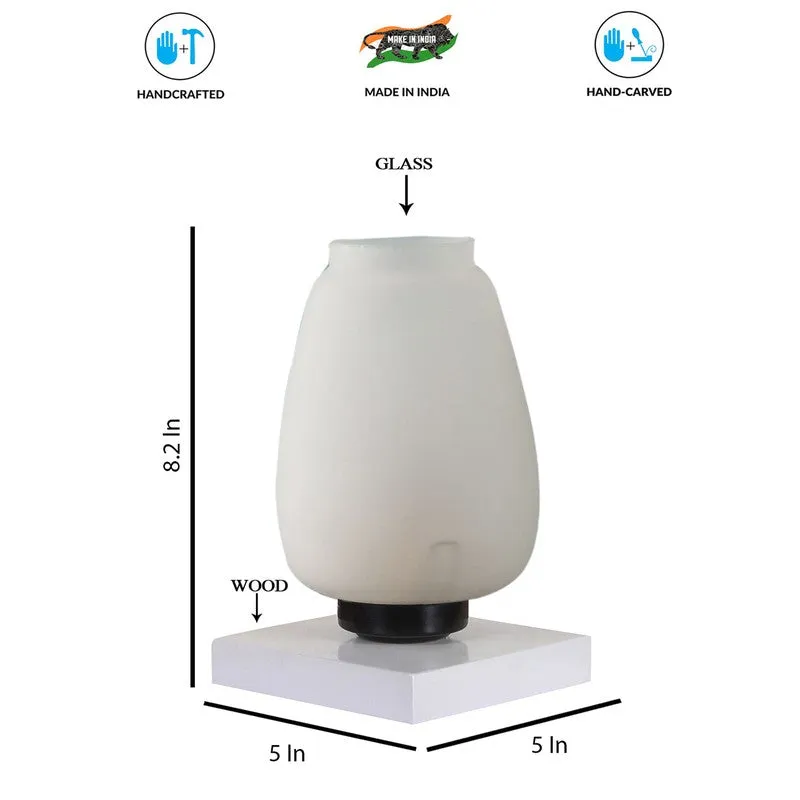 Glazone Glass Table Lamp With Wooden Base - White media 9
