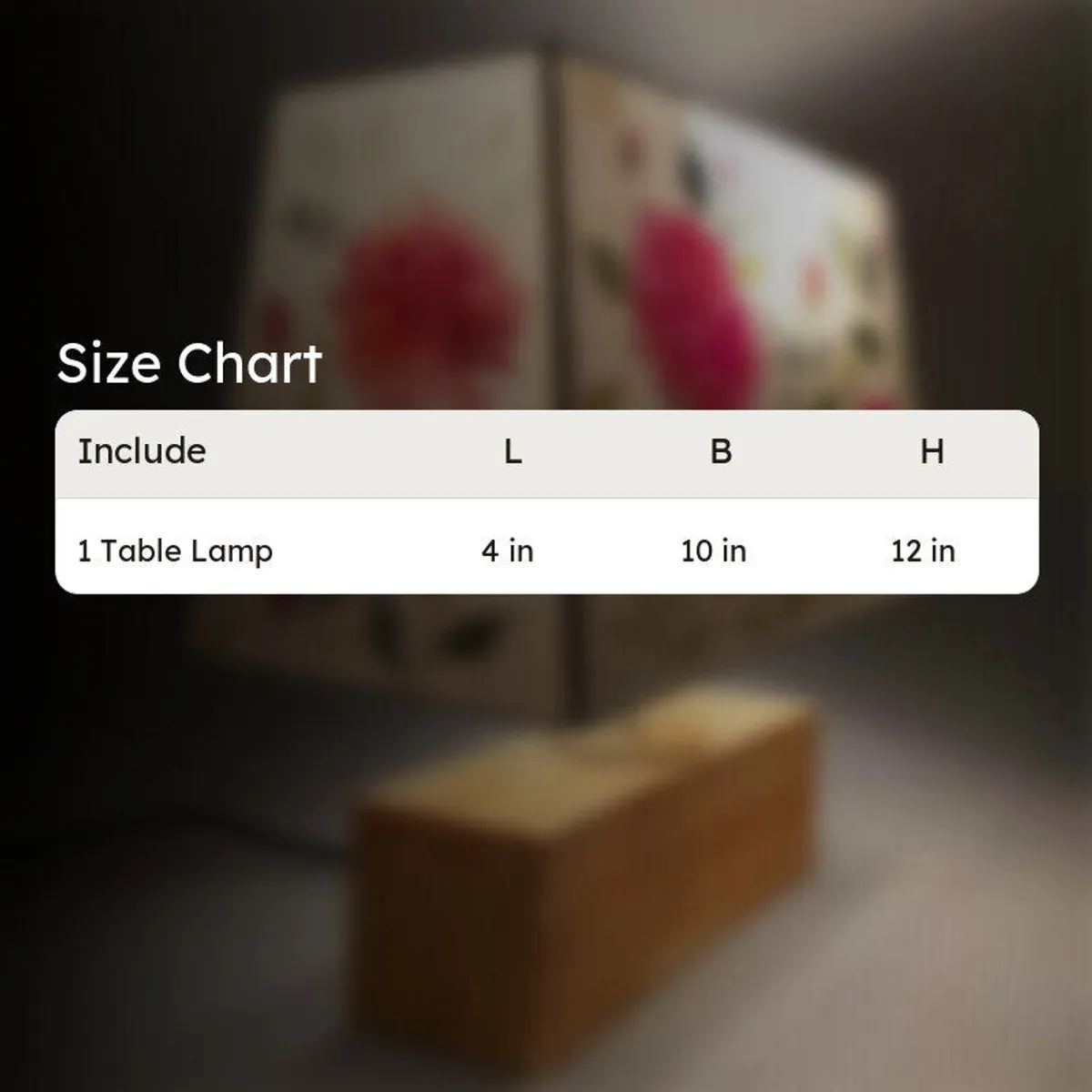 Size chart image for one table lamp