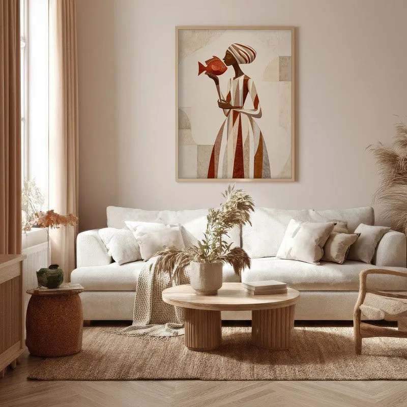 Sahira Traditional Woman Portrait Canvas Wall Painting With Brown Frame media 5