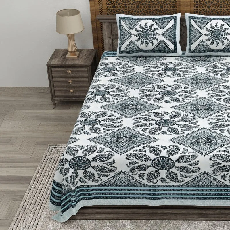 Loomix Cotton Bedsheet (White,Blue) - 240 TC media 3