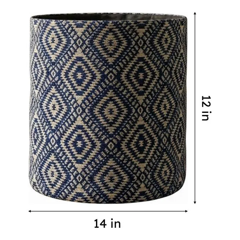 Diamond Motif Cotton Laundry Basket - Blue & White media 8