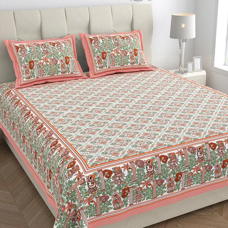 Saumya Serenity Floral Cotton Bedsheet (Peach) - 150 TC media 5