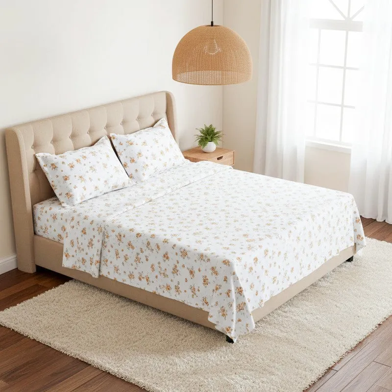 Scattered Blooms Cotton Bedsheet (Mustard) - 180 TC media 1