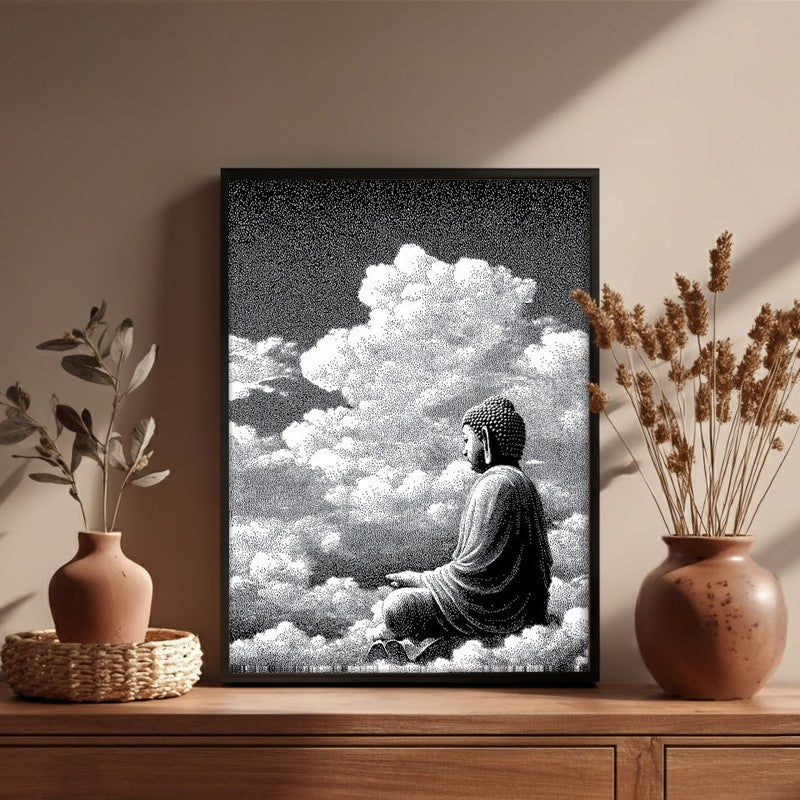 Buddha In Clouded Serenity I Wall Painting With Black Frame media 6