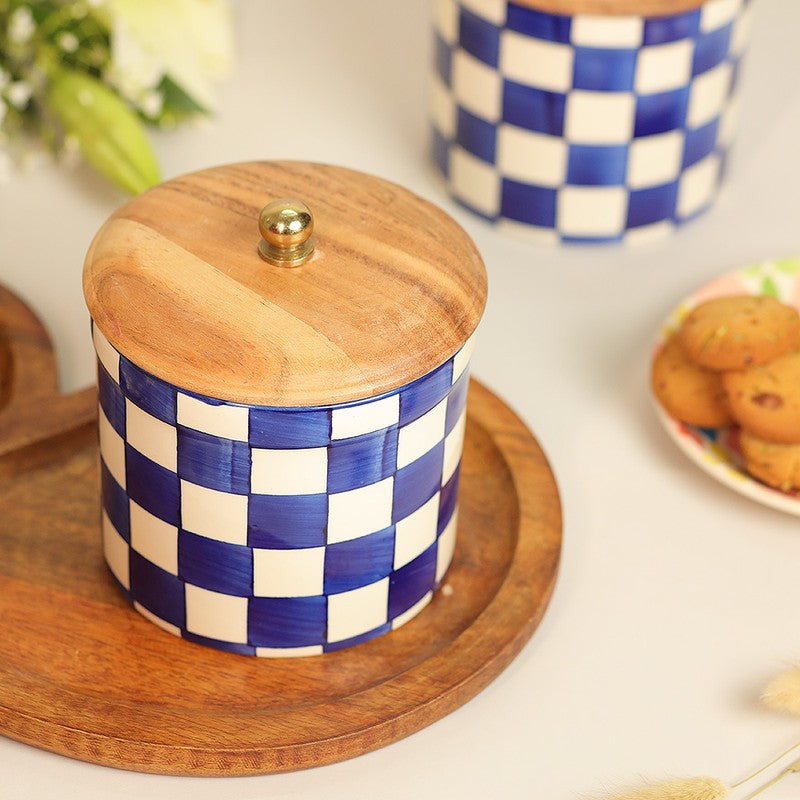 Cairo Check Ceramic Jar (1000 mL Each) - Set Of Two - 1000 mL