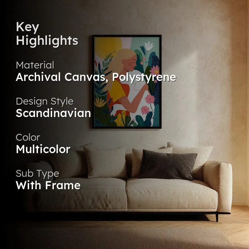 Verdant Hug Canvas Wall Painting - Black Frame media 2