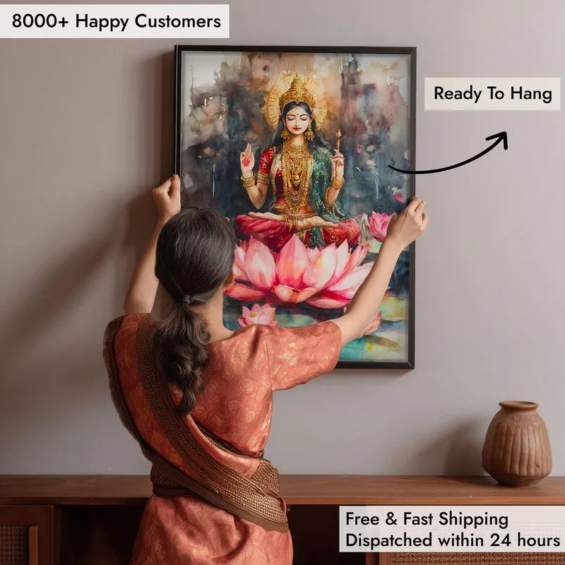 Shri Padmavati Spiritual Archival Paper Wall Painting With Frame - Black media 6