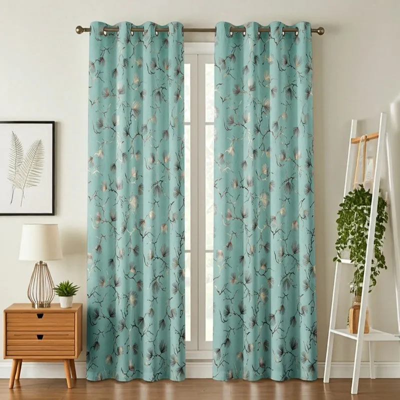 Soft Edge Printed Velvet Curtains (Sage Green,Gold) - Set Of Two media 1