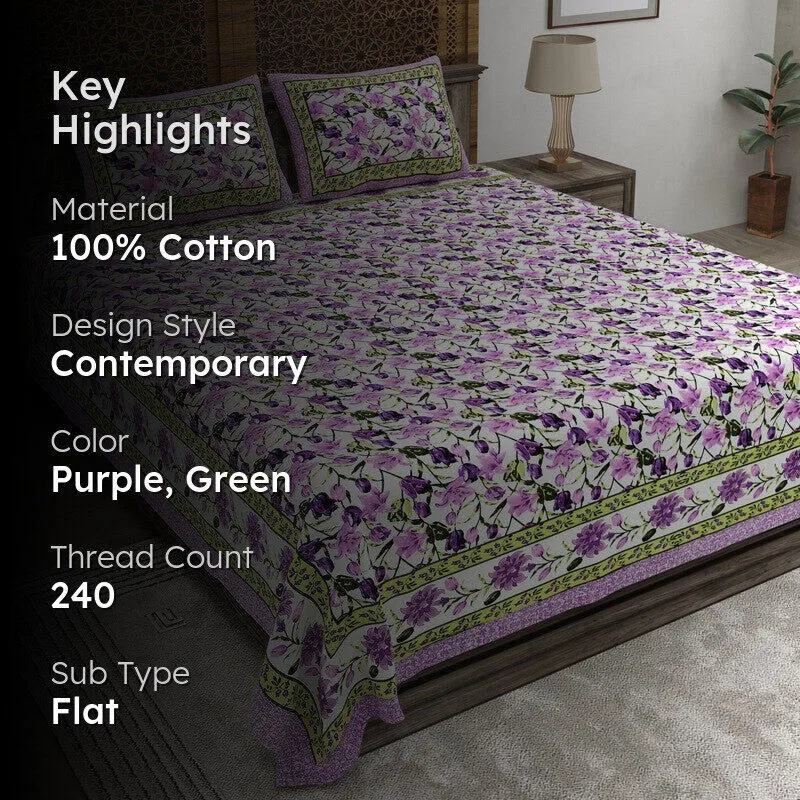Rangon Cotton Bedsheet (Purple,Green) - 240 TC media 2