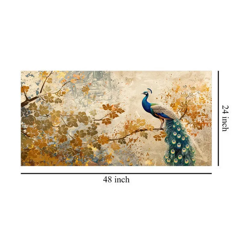 Graceful Peacock And Foliage-Themed Poly Canvas Wall Painting media 9