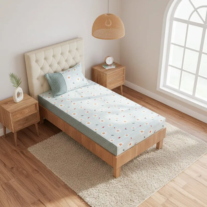 Daisy Blush Printed Cotton Bedsheet (Teal) - 200 TC media 1