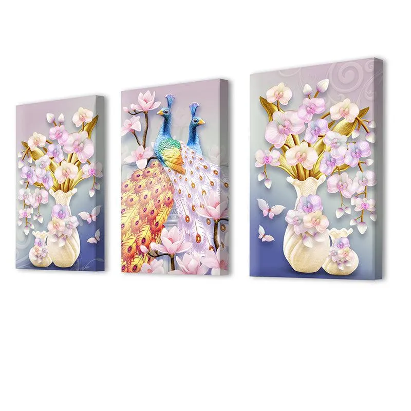 Blossom Feather Canvas Wall Painting - Set Of Three media 4