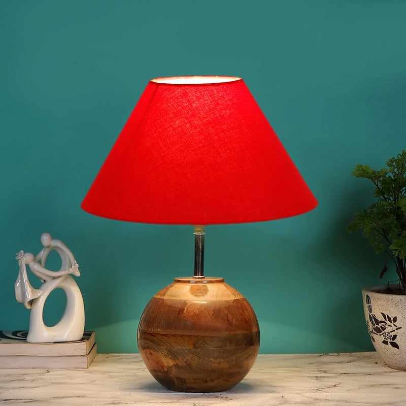 Auryon Cotton Table Lamp With Wooden Base - Red