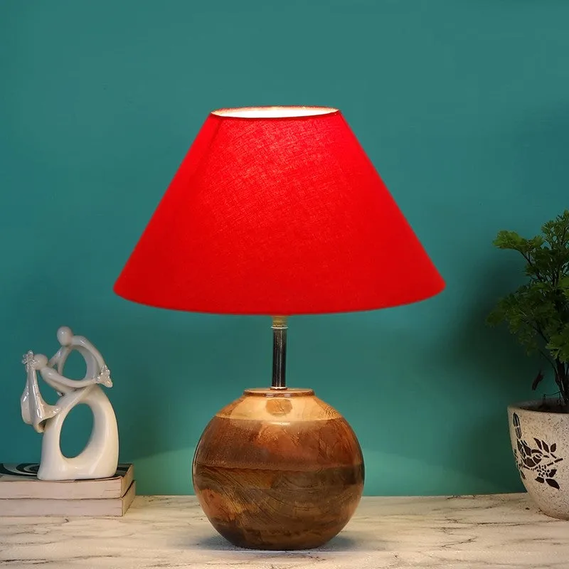 Auryon Cotton Table Lamp With Wooden Base - Red media 1