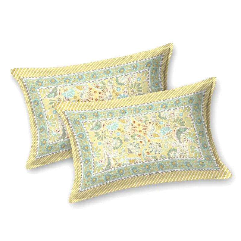 Royal Pattern Cotton Bedsheet (Green,yellow) - 120 TC media 3